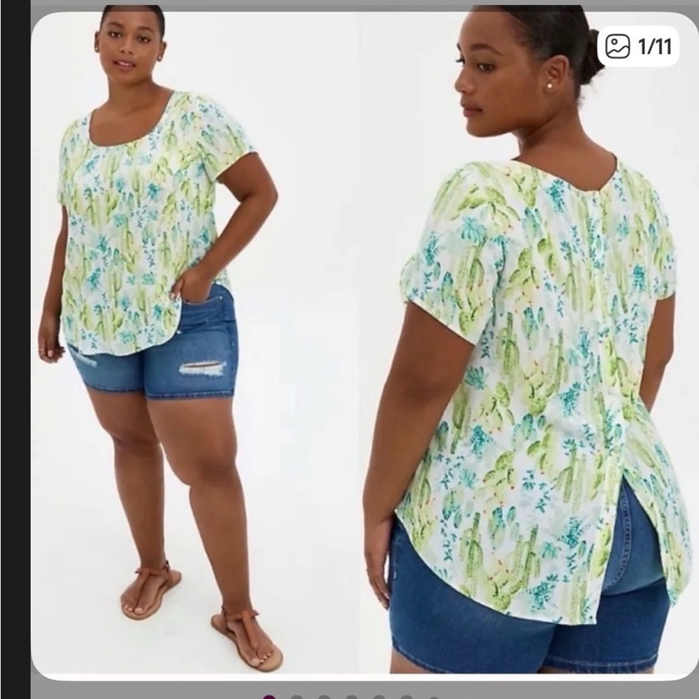 Torrid Cactus Print Blouse - Green and White